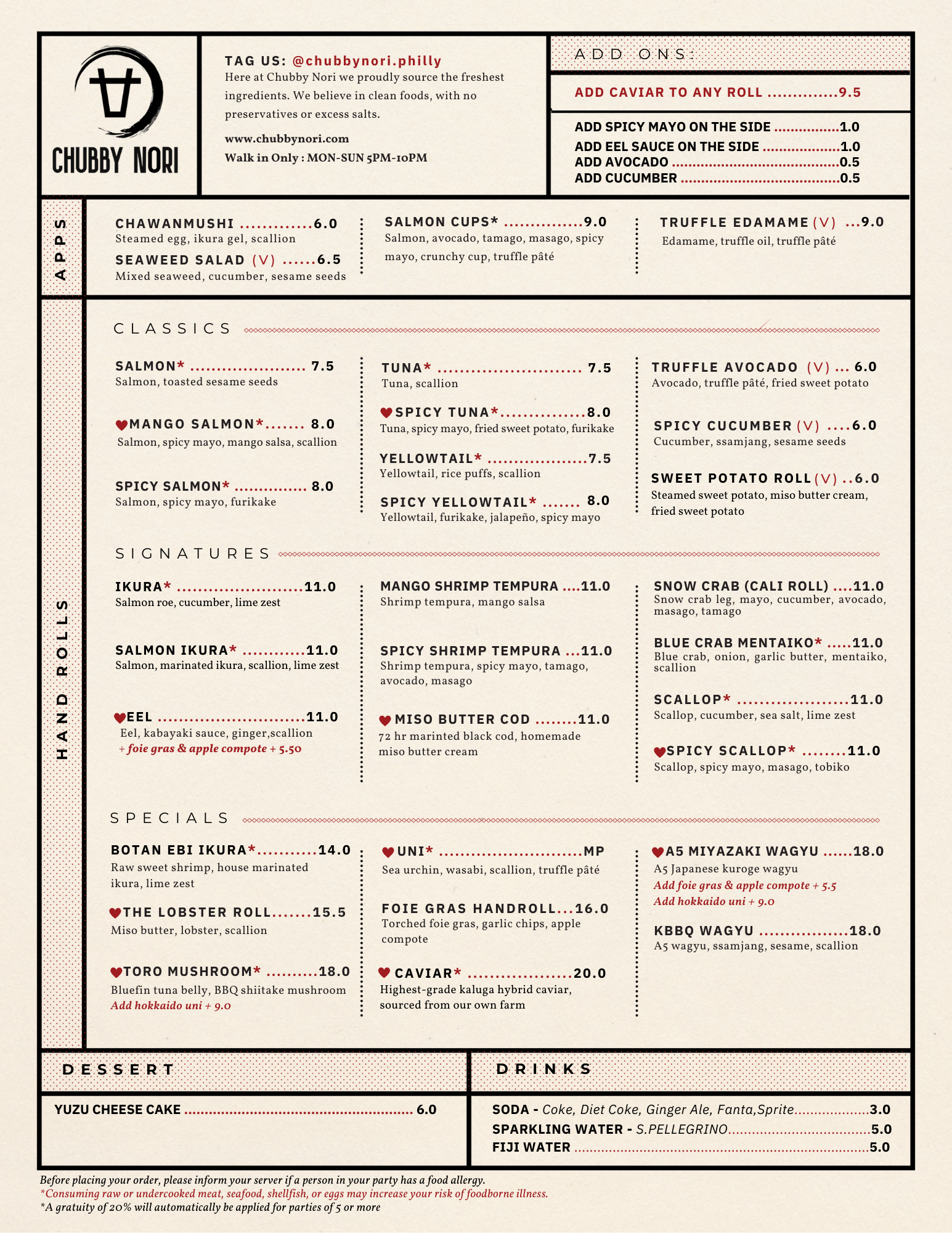 Chubby Nori | Menu